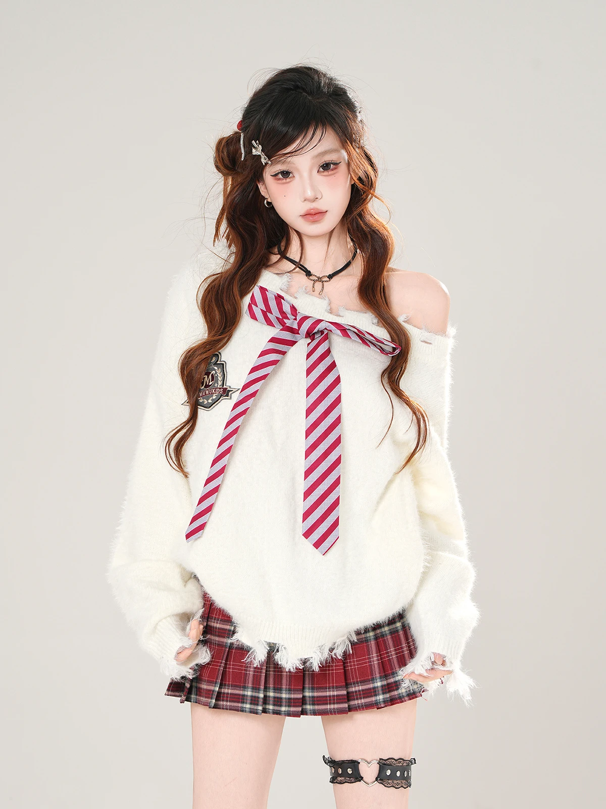 

kit Philosophy Deparent Early Class American Sle Slope oulder Sweater Women Loose Slim Sweet Sea Fur Top