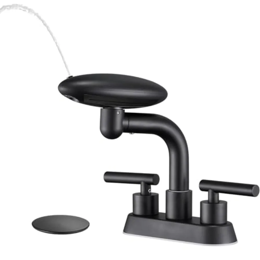 

Bathroom Sink Faucet Modern 3 Hole Bathroom Faucet 2 Handle 4 Inch Centerset with 4 Water Outlet Modes, 360° Swivel Spout and P