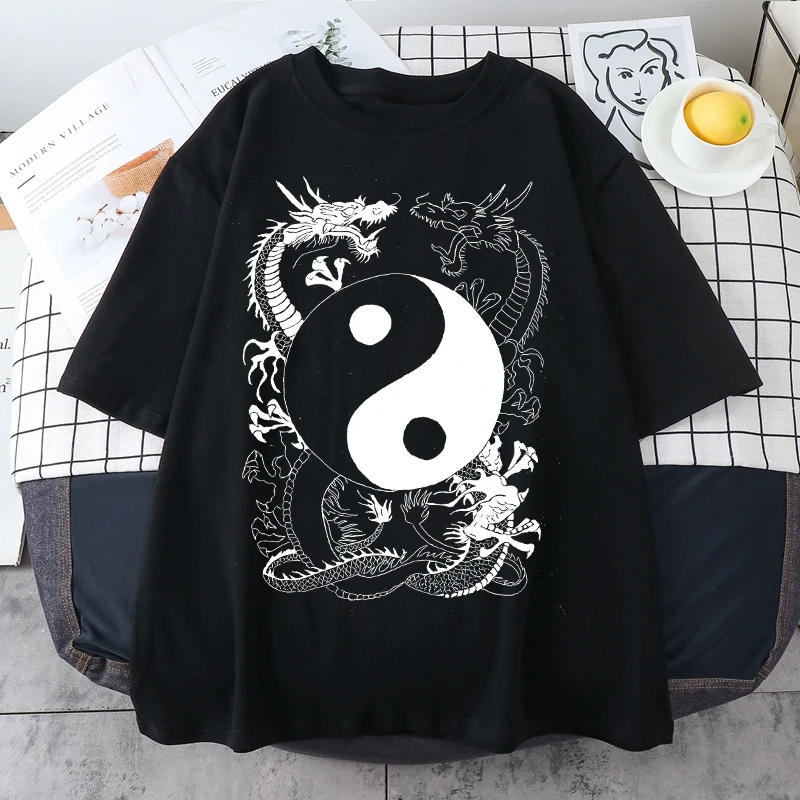 

Women T-shirt Harajuku 2023 Summer y2k Clothes Tops Vintage Fashion Chinese Dragon Print Cartoon Anime Short Sleeve T Shirts