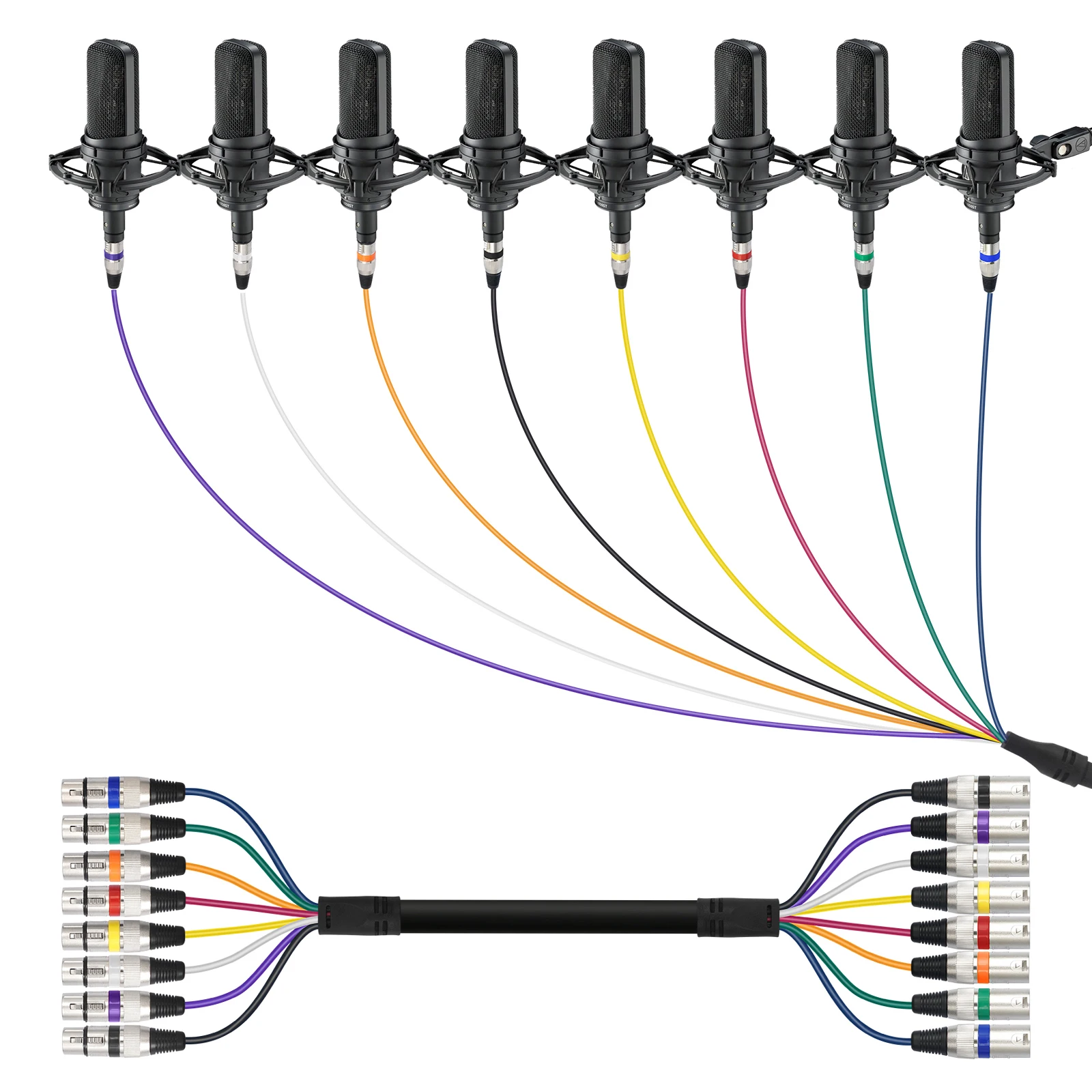 Multi-Channel XLR Snake Cable 8-Input 8-Output 3-Pin Male to Female Audio Cord for Mixer Stage Box Live Recording Studio