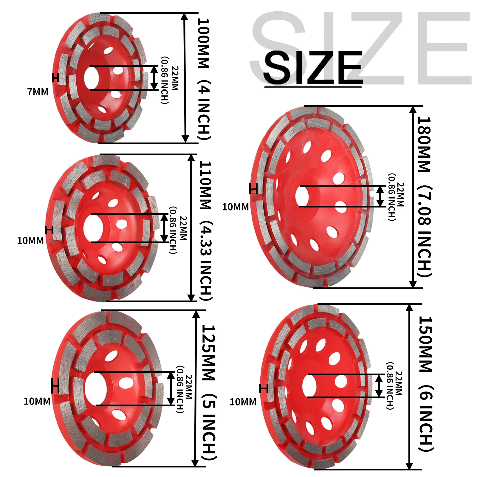 100/115/125/150/180mm Diamond Segment Grinding Wheel Double Row Grinding Cup Disc for Stone Metal Processing Cutting Wheel