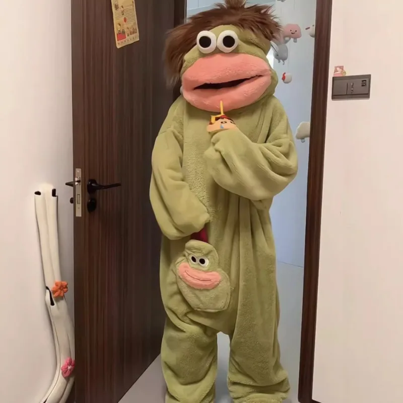 Kinder Jungen Mädchen Lustiger Cartoon Großmaul-Monster Onesie Schlafanzug Herbst Winter Dick Warm Korallenfleece Hauskleidung Halloween-Kostüme – Detail 5