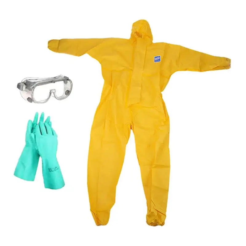 Disposable Coverall Suit for Men with Hood Chemical Protective Workwear Waterproof Elastic Waist Front Zip Industrial