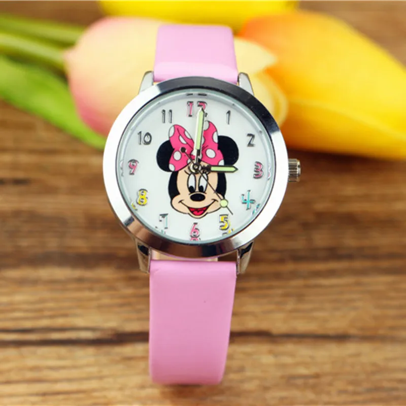 New Disney Anime Mickey Mouse Watch Kawaii Minnie Mouse Children Watch Cartoon Student Popular Watches Boy Girl Kids Gifts