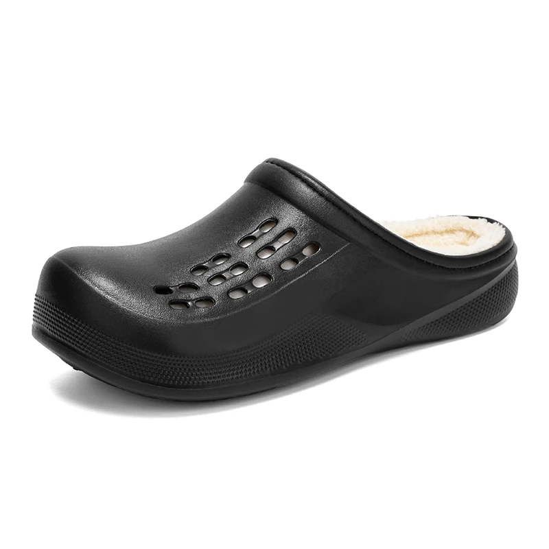 

Men's Winter Outdoor Shoes with Plush Lining, Thickened for Warmth, Cotton Slippers for Men with Thick Soles, Non-Slip, Heelless, Perforated Cotton Shoes