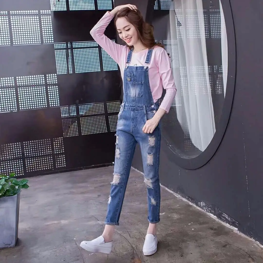 Invisible Open Outdoor Sex Pants Boyfriend Jeans Summer Suspender Pants Casual Loose Hole Denim Jumpsuit Streetwear Baggy Pants