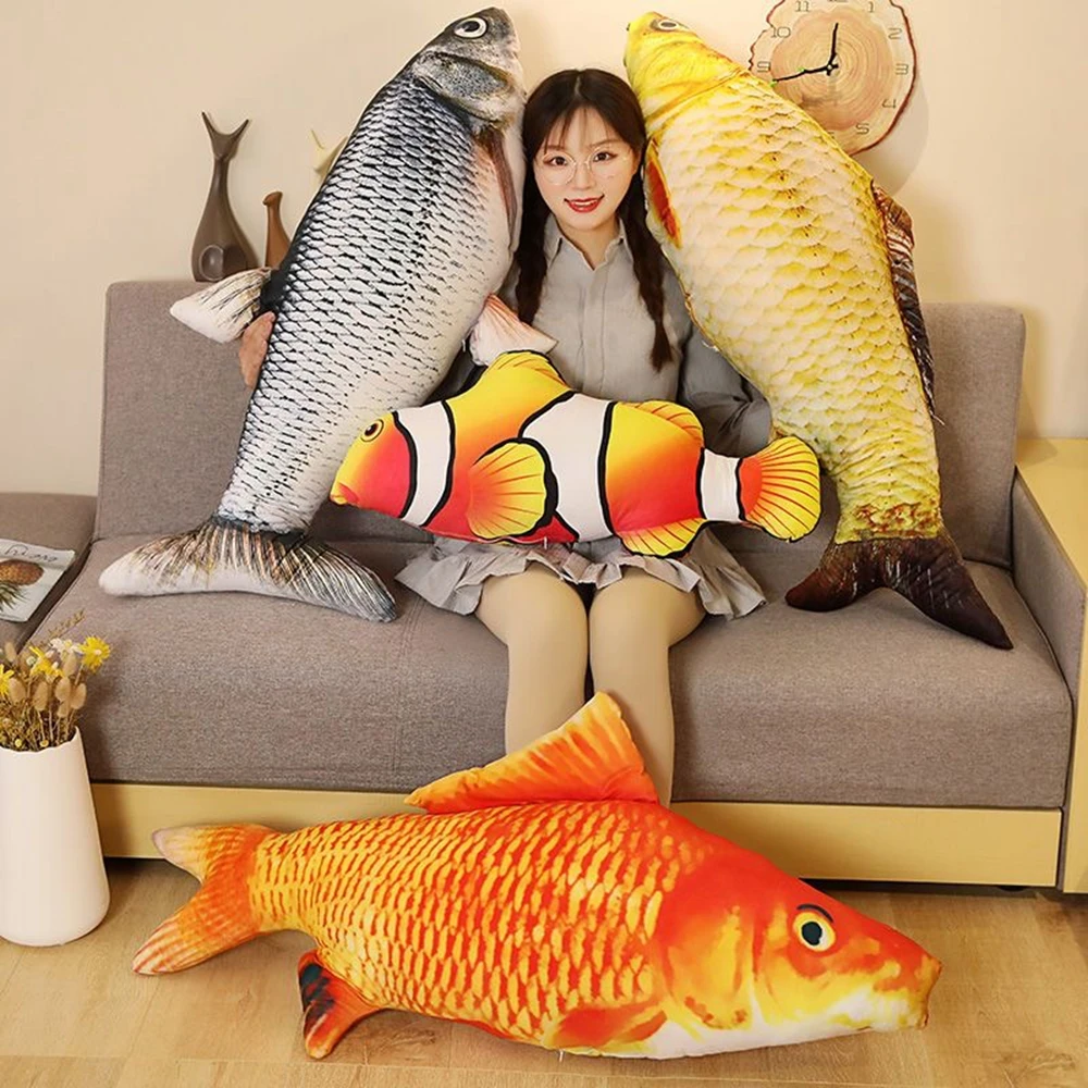 3D Simulação Gold Fish Plush Brinquedos, Animal Macio de Pelúcia, Almofada de Carpa Criativa, Almofada do Sofá, Presente de Aniversário Infantil, 40cm