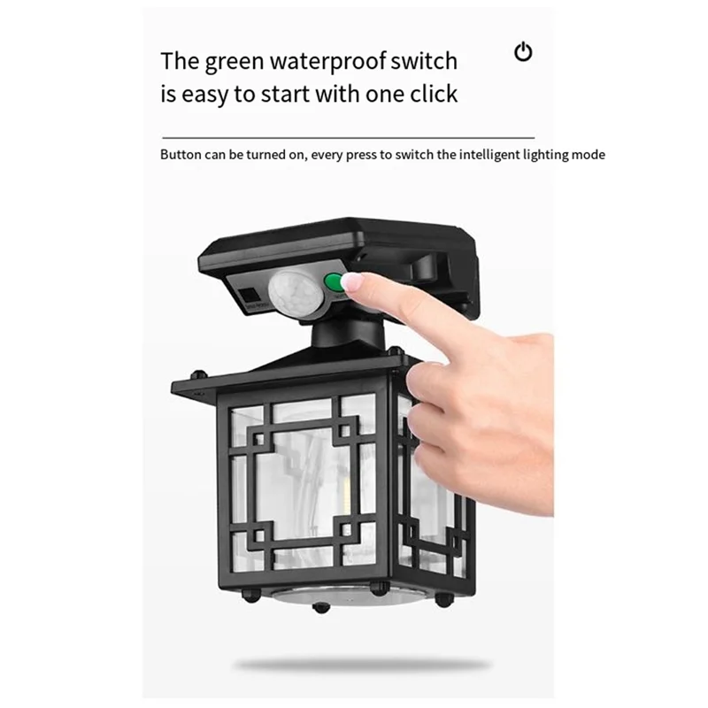 AF90-Solar Wall Lanterns Outdoor Waterproof 200LM Motion Sensor Wall Lights Fence Light With 3 Modes Exterior Wall Sconces