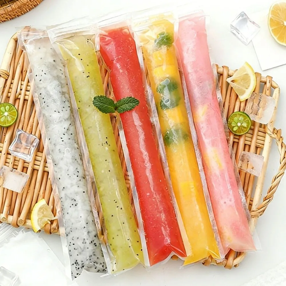 100pcs Food Grade Disposable Transparent Ice Lolly Bag Leak-Proof Self Seal Ice Bags DIY with Funnel Ice Cube Mold Cool Summer