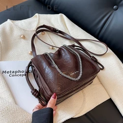 LEFTSIDE Small Retro Shoulder Bags for Women 2023 Y2K Chain PU Leather Luxury Brand Korean Females Crossbody Bag Handbags