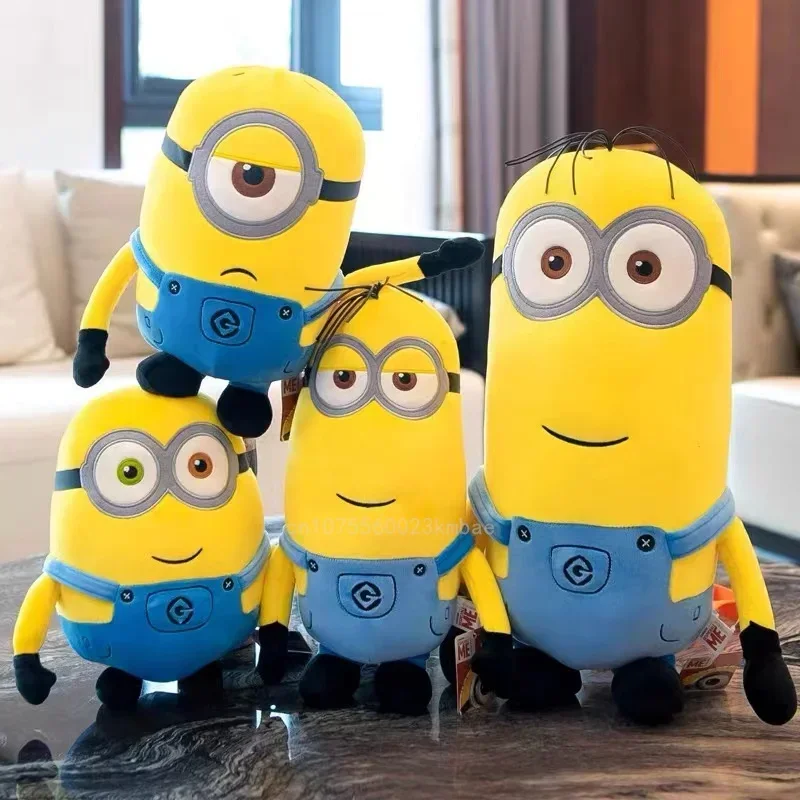 Minions Movie Periphery Yellow Plush Bob Plush Stuart Stuffed Toys In Jeans Soft Dolls Pillow Decoration Children Birthday Gift