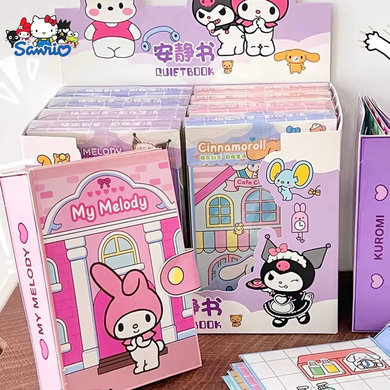 Sanrio Hello Kitty Libro silenzioso Kuromi Cinnamoroll Adesivo fatto a mano Montessori Gioco educativo per bambini Confezione di materiali fai da te Regalo per bambini