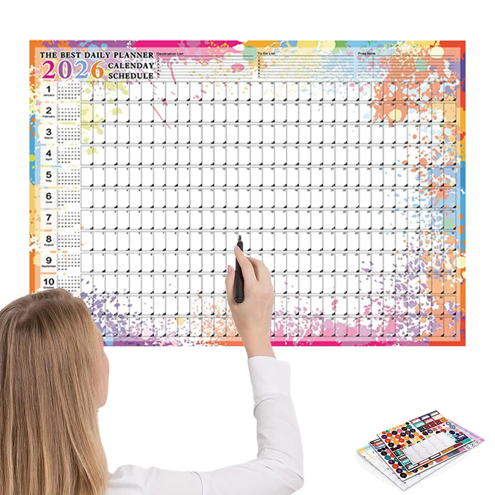 Calendario de pared 2026, planificador académico grande de 12 meses, póster de horario para estudiantes universitarios, profesores, oficina, decoración navideña para el hogar