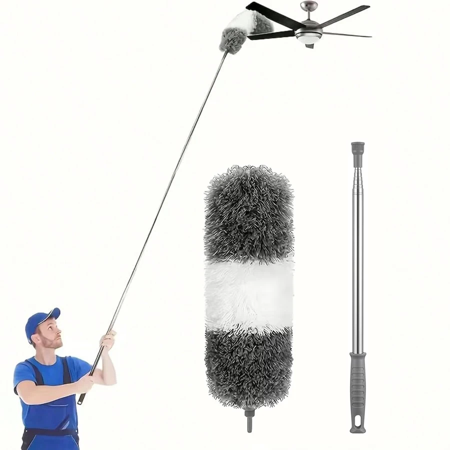 Extendable Feather Duster: Stainless Steel Telescopic Pole 94inch Long Household Cleaning Tool, Multi-Angle Bending for Furnitur