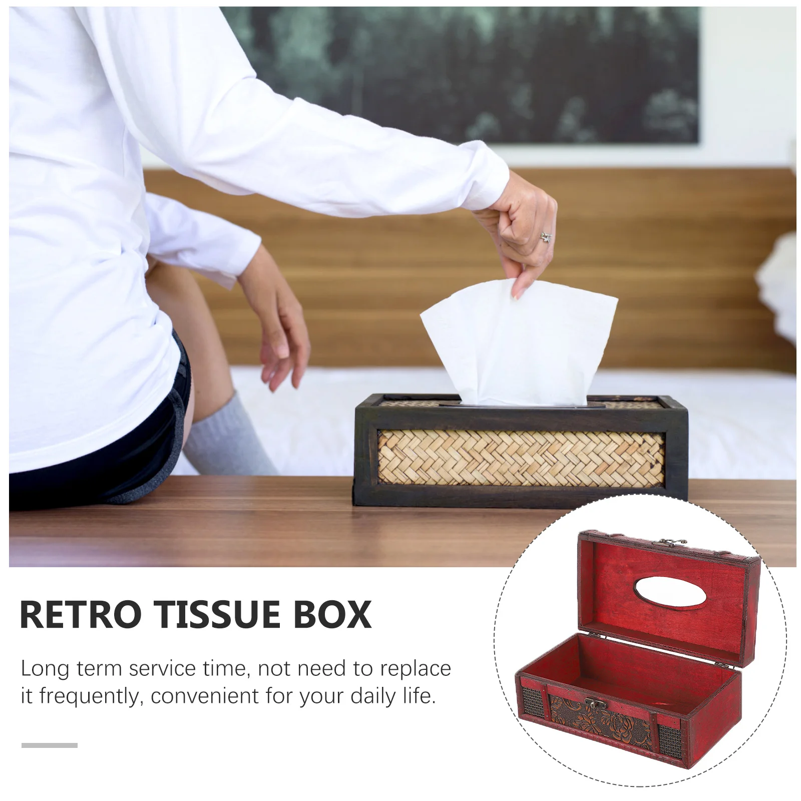 

Tissue Holder Plywood Retro Style Decorative Napkin Box Organizer for Home Office Bathroom Car Use