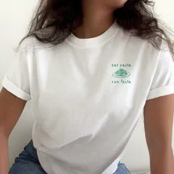Eat Pasta Run Fasta Funny Printing Graphic T Shirts Summer Short Sleeve Loose Unisex Tees White Cotton Casual Shirts