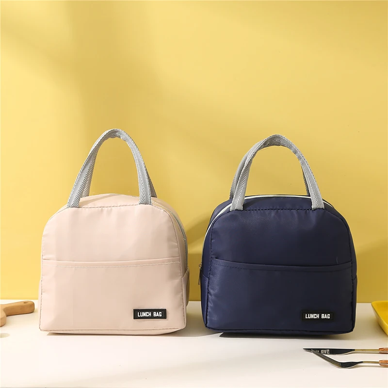 New Portable Insulated Bag Minimalist Gna New Solid Color Twill Thickened Lunch Lunchbox