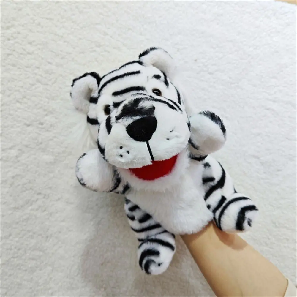 Burattini a mano per animali della giungla Bocca mobile Scimmia Leopardo Peluche Bambola a mano Storytelling Giraffa Tigre Gioco di ruolo