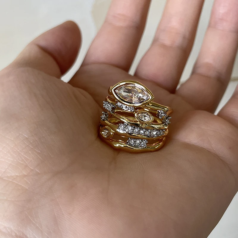 Eye stone multilayered entangled band rings for women elegant dainty wide rings unique cool unusual jewelry