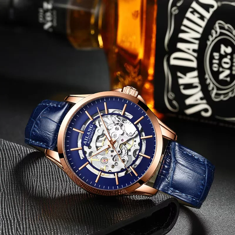 AILANG Luxury Automatic Wristwatch Waterproof Luminous Date Week Leather Men Watch Tourbillon Mechanical Fashion Men's Watches
