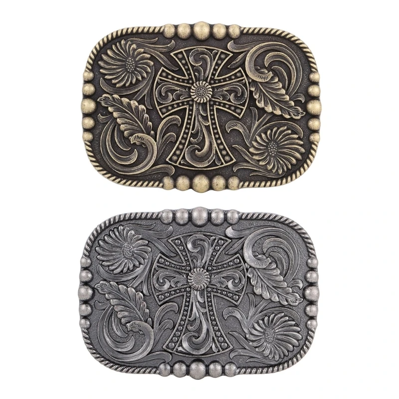 Beaded Decorative Metal Belt Buckle with Relief Front and Ornate Pattern, Single Item Outfit Accent Y08E
