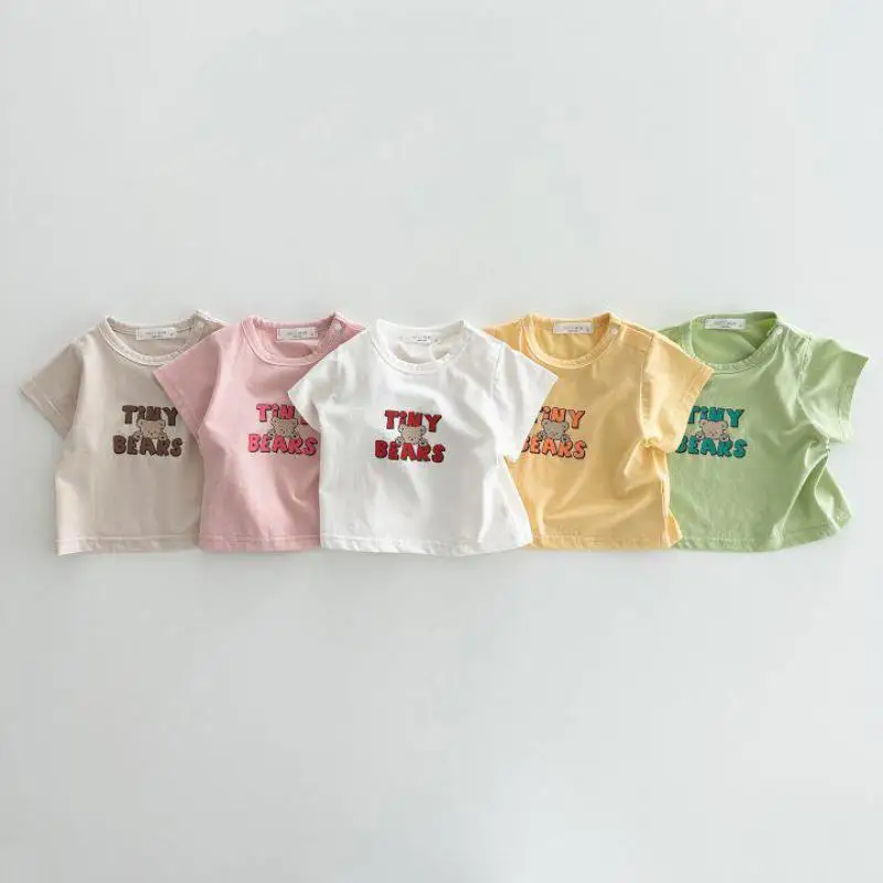 

2025 Summer New Baby Short Sleeve T Shirt Cute Bear Print T Shirts For Boy Girl Candy Color Tee Toddler Tops Baby Clothes