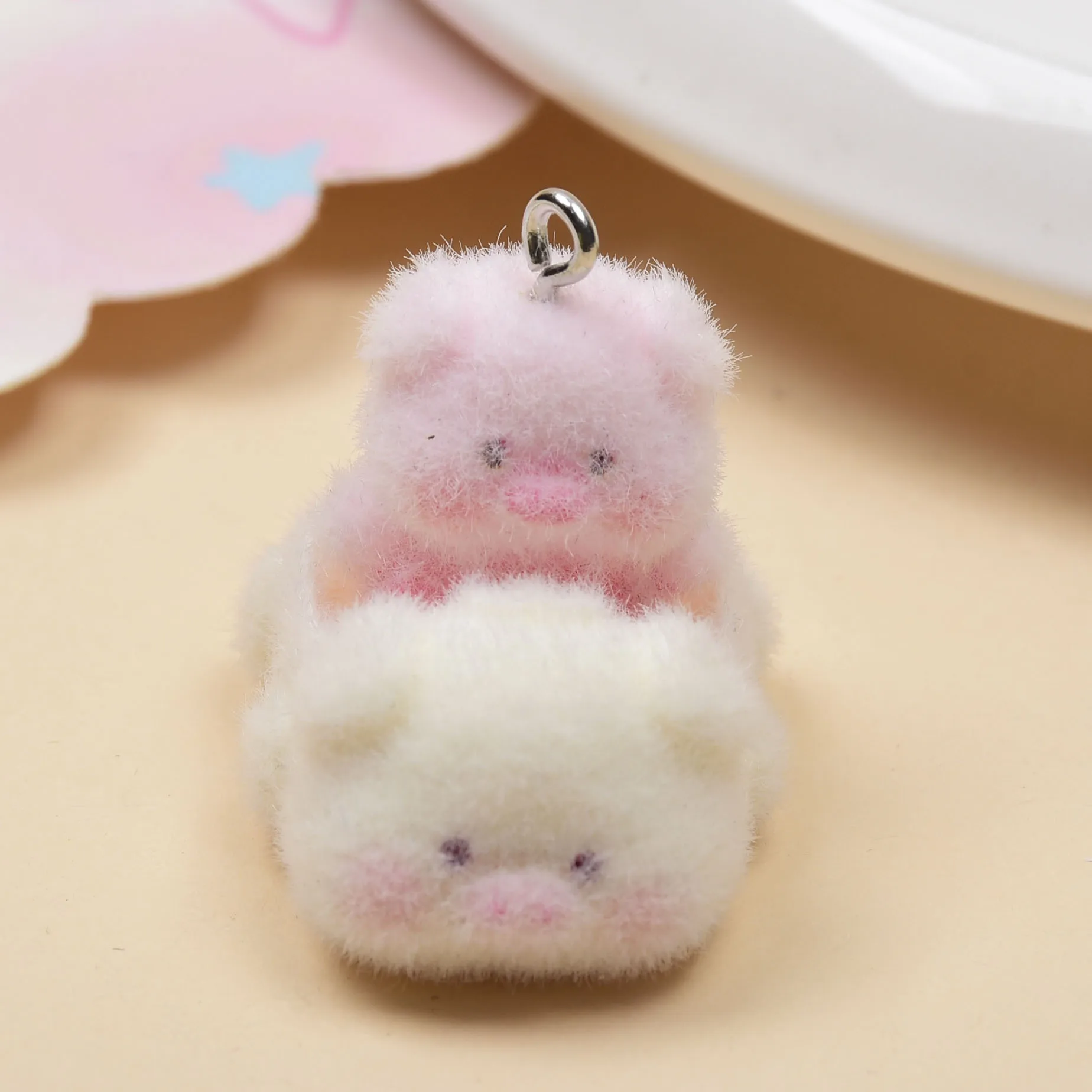 5Pcs Flocked Cartoon Pig Car Charms 3D Resin Pendants DIY Accessories For Phone Chain Bag Keychain Ornament