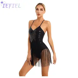 Women Dance Practice Clothing Stage Costume Sequins Fringed Dress Latin Dance Dress Salsa Tango Ballroom Competition Dance Dress