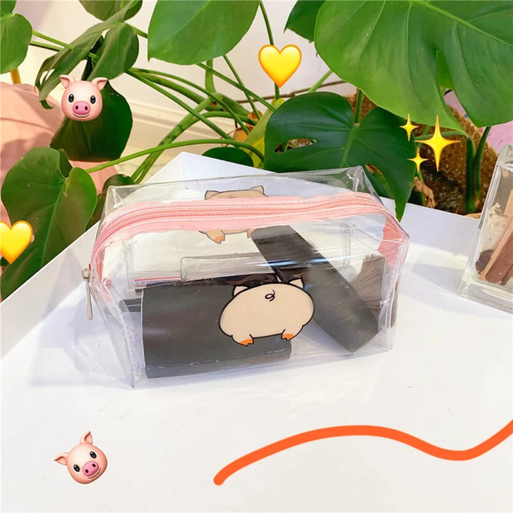 1 Pc Kawaii Cute Transparent Large Capacity Portable Print Fruit Heart Pattern Pencil Case Makeup Storage Bag