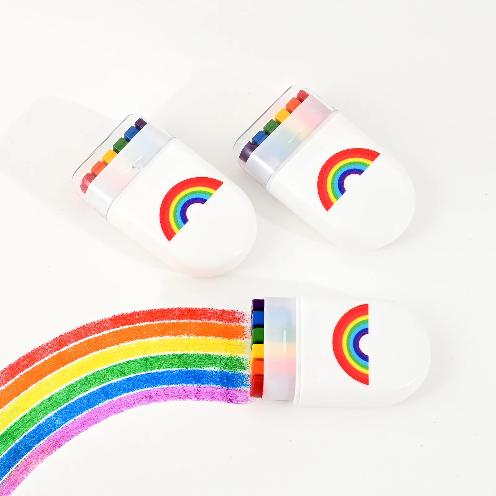 Juego de 2 colores de pintura de crayón arcoíris, accesorios de pastel al óleo con tema colorido para fiesta de cumpleaños