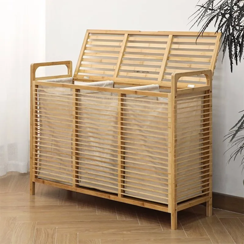 Minimalist Floor Storage Cabinet Multi-Layer Clothing Organizer Bamboo Laundry Basket for Bedroom Classification Home Organizer