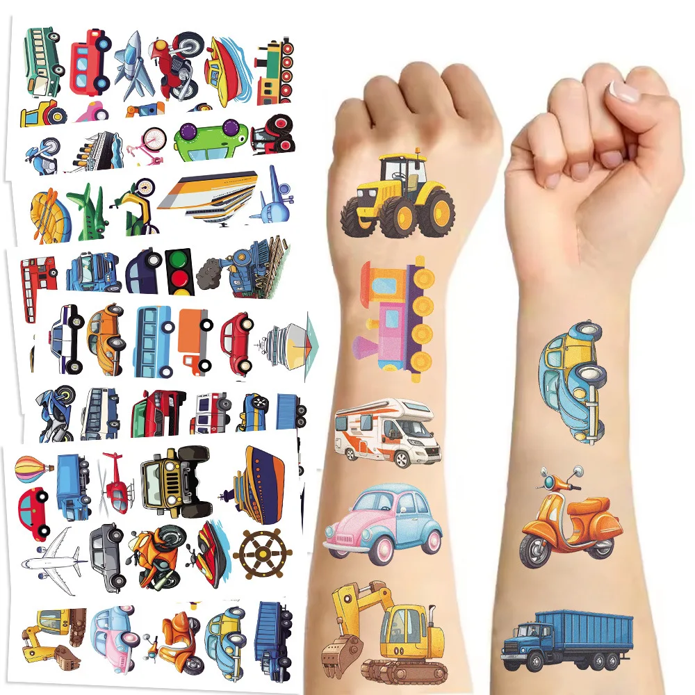 

Cartoon Vehicle Temporary Tattoo Stickers Waterproof Funny DIY for Party Gift Face Hand Non Toxic