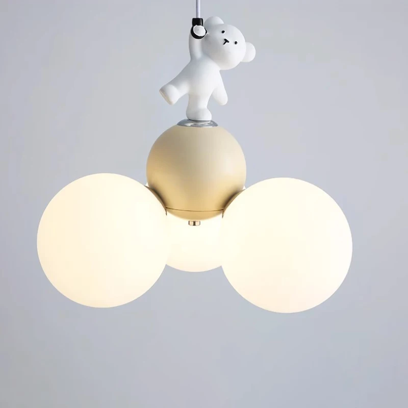 Modern LED Children\'s Room Chandeliers Cute White Bear Bubble Ball Lamp Warm Boy Girl Bedroom Decor Nursery Baby Room Chandelier