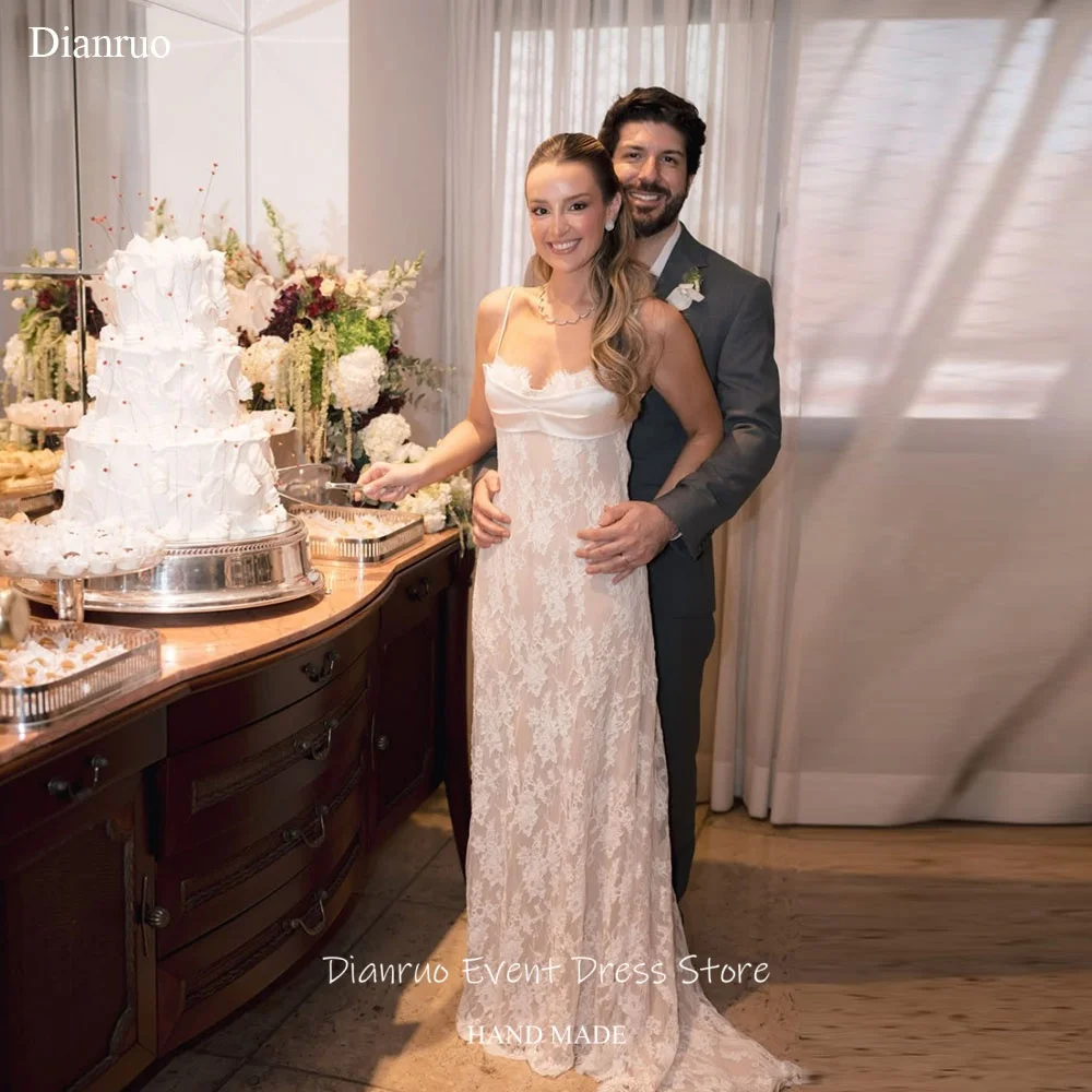 Dianruo Modern Backless Wedding Dresses Long 2026 Vestido Novia Civil Lace Appliqués Spaghetti Strap Robe De Mariée Customized