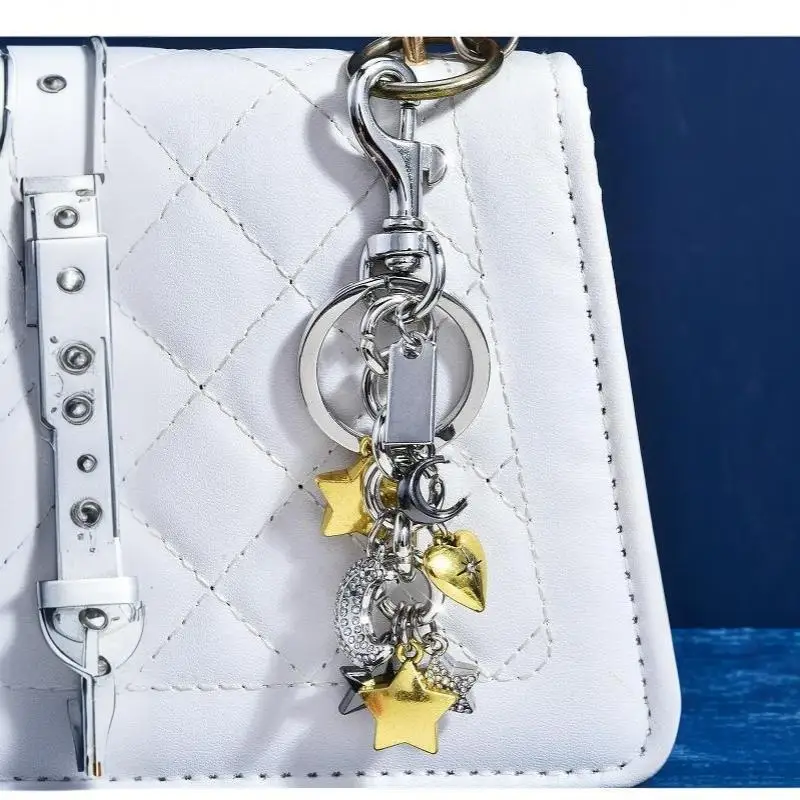 Himmlischer Schlüsselanhänger aus Metallmix mit Mond und Stern, Strass-Taschenanhänger, individuell graviertes ästhetisches Taschenaccessoire, einzigartige Geschenke für Frauen – Detail 11