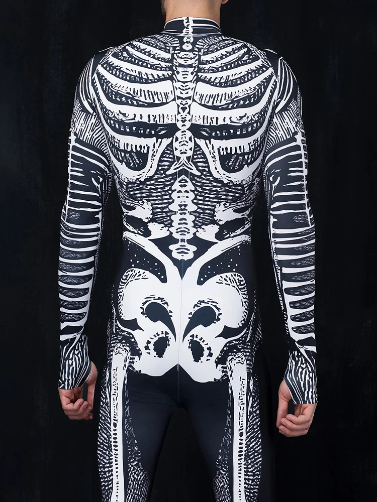 Couples Gray Imitation Skeleton Skull Morphsuit Halloween Role Play Jumpsuit Unisex For Carnival Party Festival Unique Costume