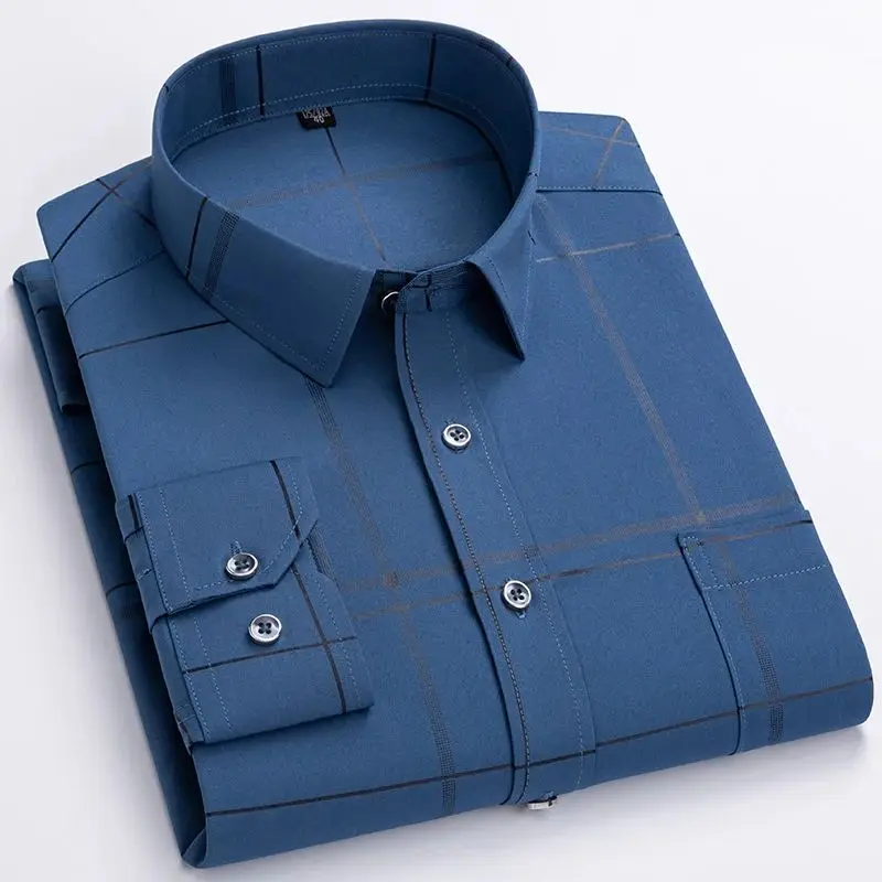 

Print Long Sved Men's Casual irts 6XL plus Size Regular Fit Collar Fce Lined Thiened Autumn irt for Men