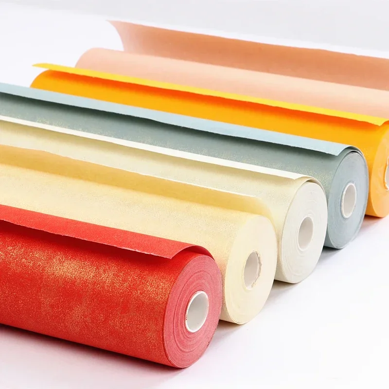 20m Long Scroll Batik Half-Ripe Xuan Paper Red Yellow Color Antique Blank Roll Rice Paper Brush Writing Calligraphy Painting