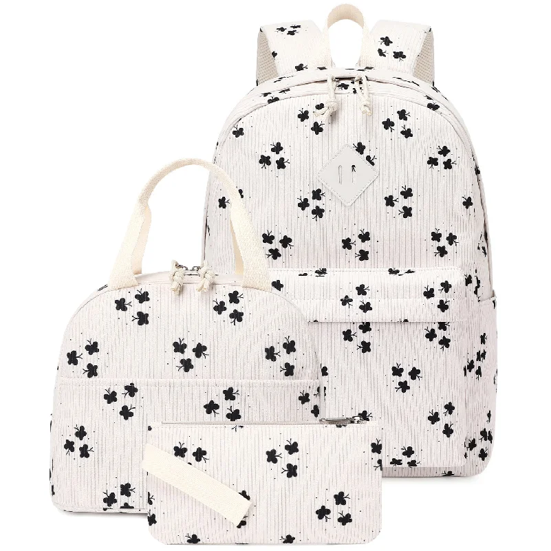 2026 New High Quality Corduroy 3-Piece Backpack Set for Girls Lightweight Floral Printed Primary School Student School Bags