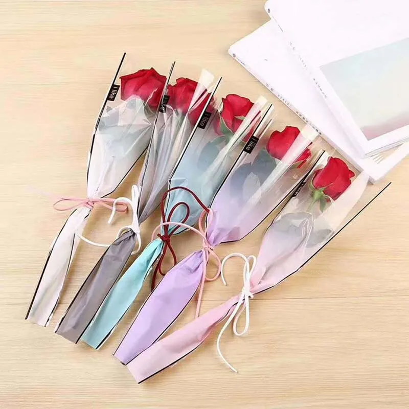 5Pcs/lot Single Bouquet Transparent Flower Wrapping Bags Clear Gift Packing Bags for Florist Wedding Birthday Packaging Supplies