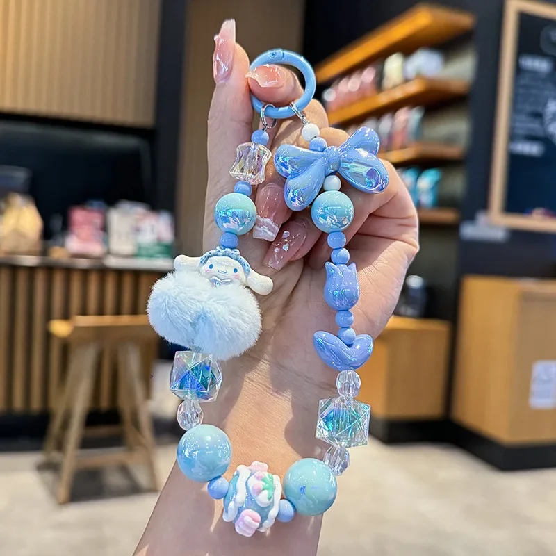 Sanrio Hello Kitty Melody Hairball Телефонная цепочка Подвеска для камеры Kuromi Ручной рисунок из бисера Kawaii Браслет Брелок
