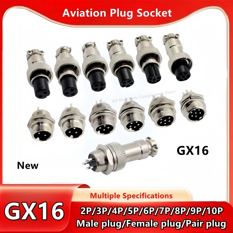 GX16 2Pin 3P 4P 5P 6 7P 8P 9 10p Male+Female Circular Aviation Socket Plug Wire Panel Connector with Plastic Cap Lid ，Butt type