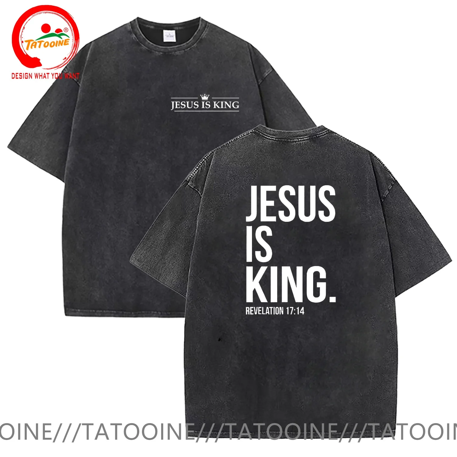 Vintage Washed Cotton T-Shirt Funny Designer Jesus Is King back T Shirt Men Fashion Trendy Casual Clothing Stylish Tops Tees