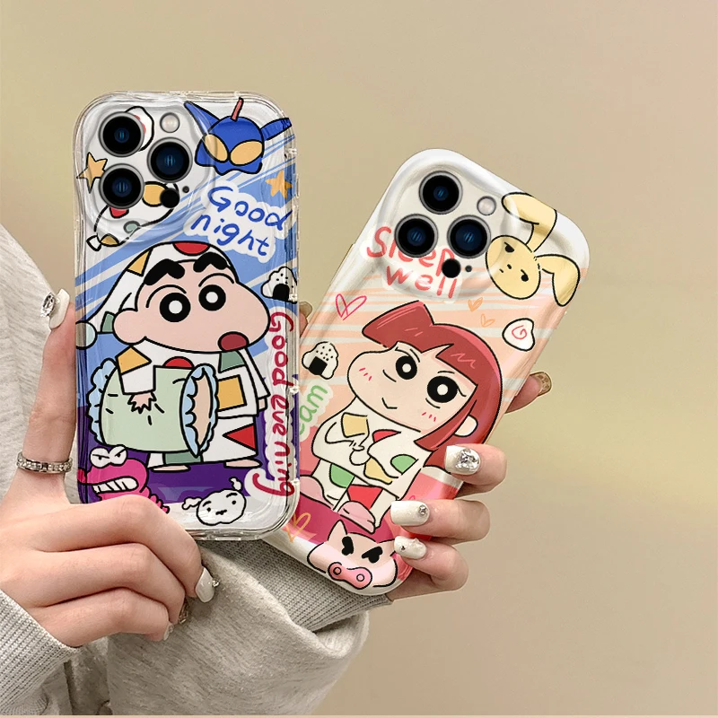 New Cute C-Crayon Shin-chans Couple Phone Case For iPhone 16 Pro Max Case 15 14 13 12 11 8 7 Pro X XR XS Max Soft Silicone Cover