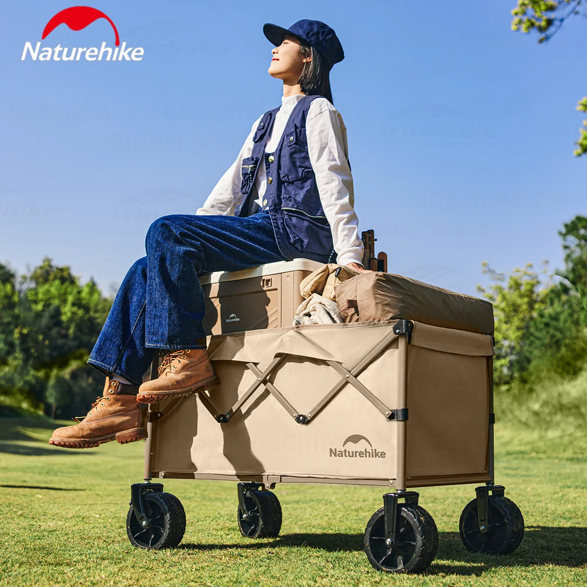 Naturehike Opvouwbare Trolley Wagon Kar Draagbaar Stalen Frame Camping Buiten Winkelen Picknick Lichtgewicht 250l Grote Capaciteit 600d