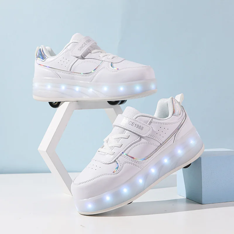 NONE Rollschuh-Schuhe für Kinder, Jungen und Mädchen, blinkendes Licht, 4-Rad-Rollschuhe, LED-Licht, leuchtende Turnschuhe, Outdoor-Freizeitschuhe für Kinder 3