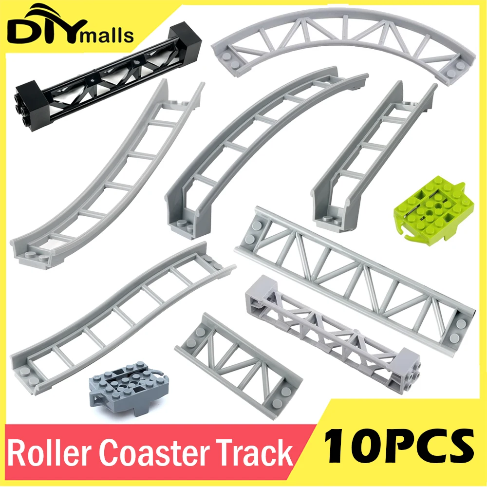 10pcs Gray Roller Coaster Track Rails Small Particle Technical Parts MOC Building Block Compatible with LEGOds 25061 26559 26560