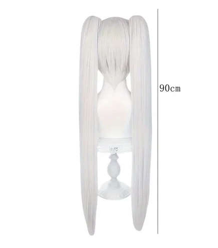 Anime Frieren Cosplay Synthetic Wigs Anime Long Silver White Double Ponytail Wig Heat Resistant Hair Role Play Party Festival