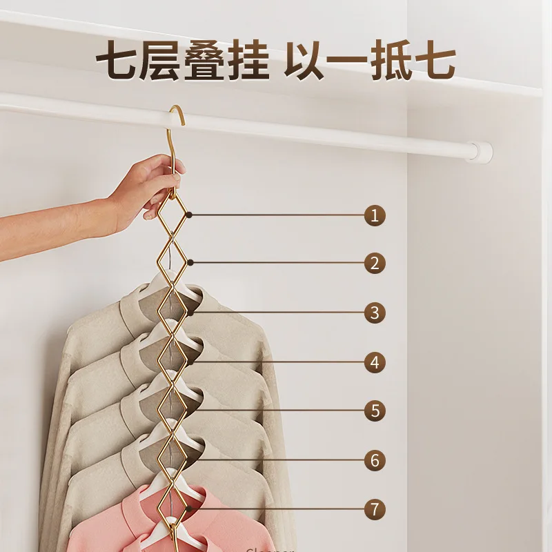 Space Saving Clothes Hangers,Foldable Closet Organizer,Wardrobe Clothing Cascading Rack 7 Slots for Pants Dresses Coats