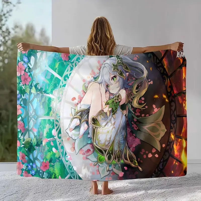 Classic Game Genshin Impact Cartoon Flannel Blanket,Ultra Soft Warm Plush Throw for Home Bedroom Bed Sofa Cover Office Camping